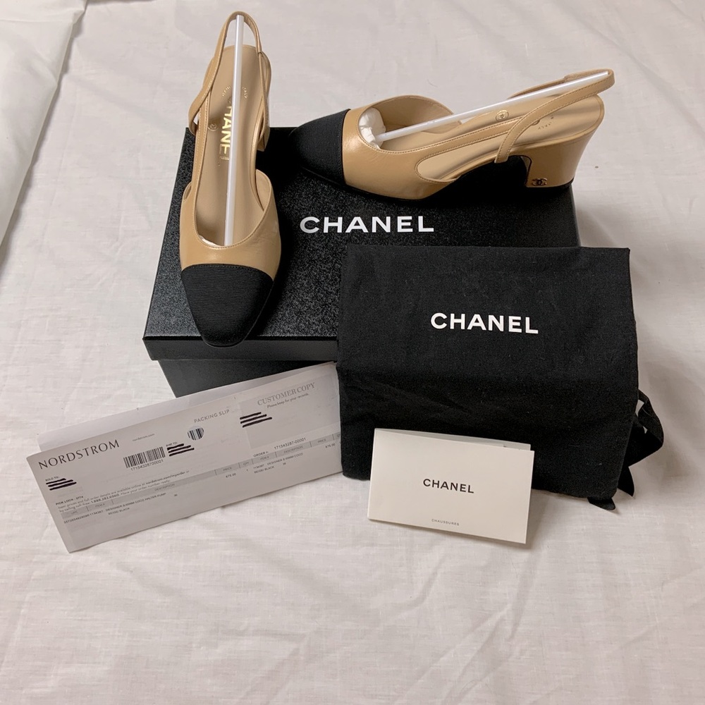 Chanel classic goat leather two tone sling backs EU36